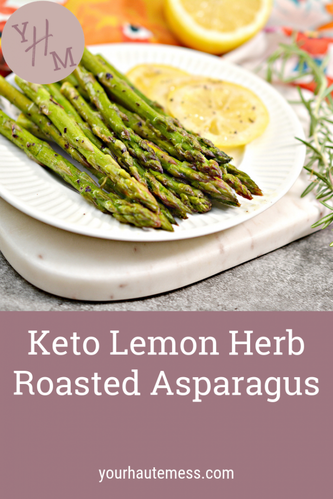 lemon herb roasted asparagus on white plate 